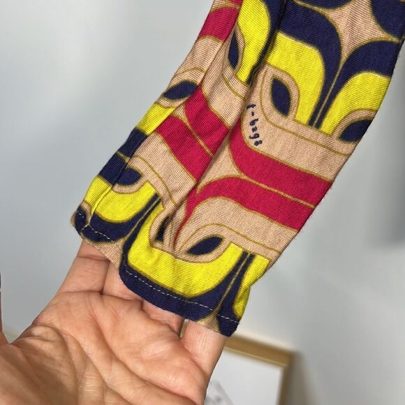 T-BAGS Women’s Abstract Print Plunge Neckline Tunic Top Yellow/Pink Size Large - Picture 6 of 9